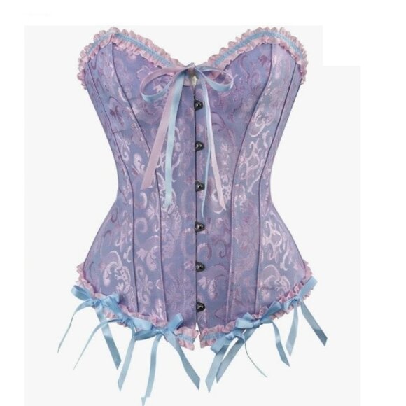 Women's Lace Up Boned Overbust Corset Body shaper top Halloween costume Retro - Picture 2 of 5